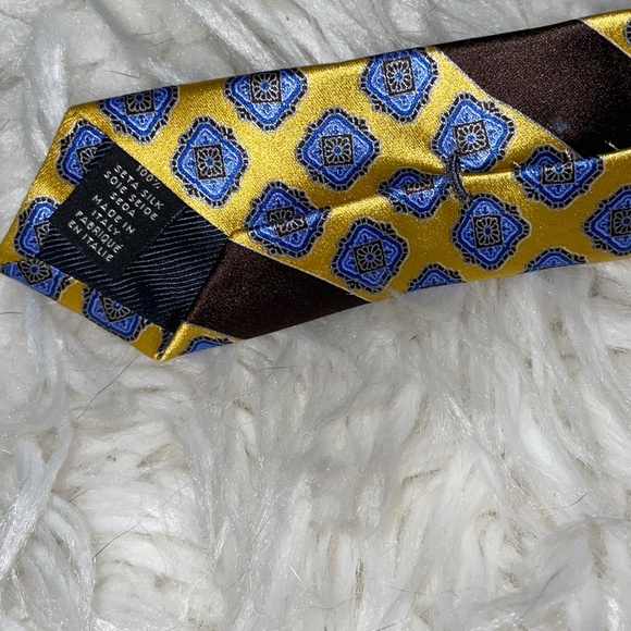 Ermenegildo Zegna Silk Tie Made in Italy yellow/blue diamond medallion print - Picture 7 of 10